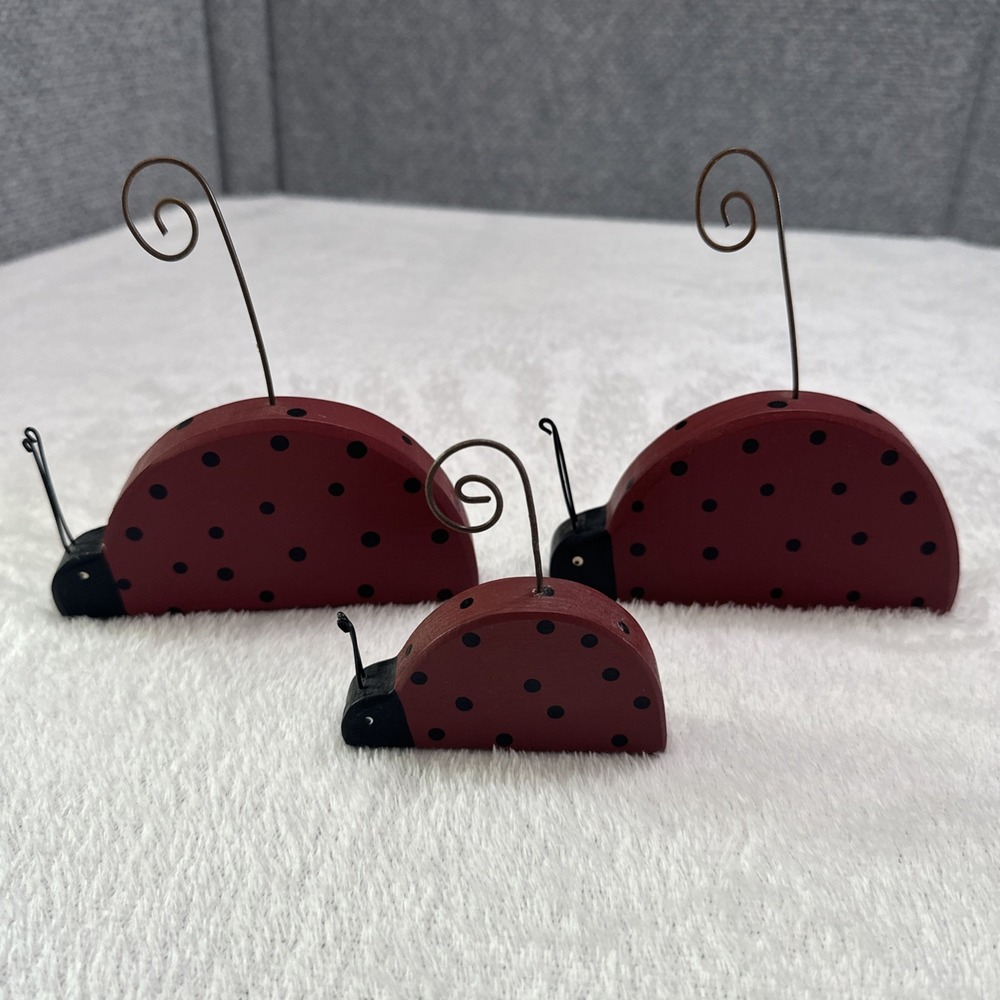 Vintage Lady Bugs Set Of 3 Hand Painted With Clips On Top